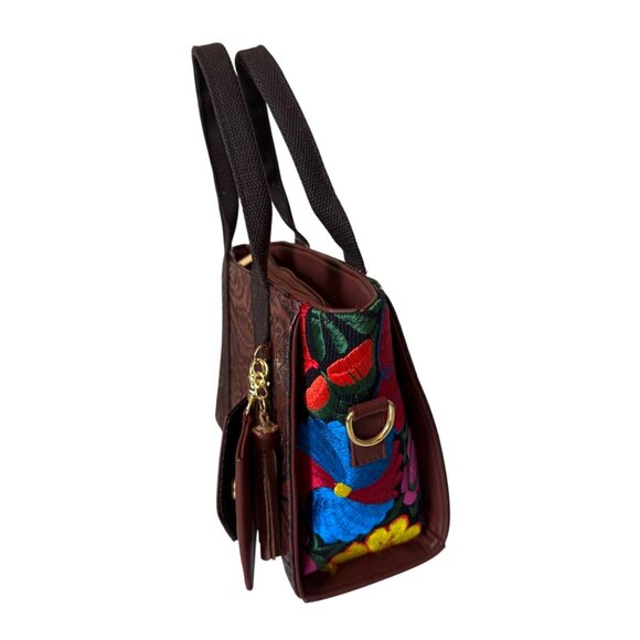 Tooled vibrant floral tapestry embroidery vegan leather with coin‎ purse satchel - Picture 8 of 8